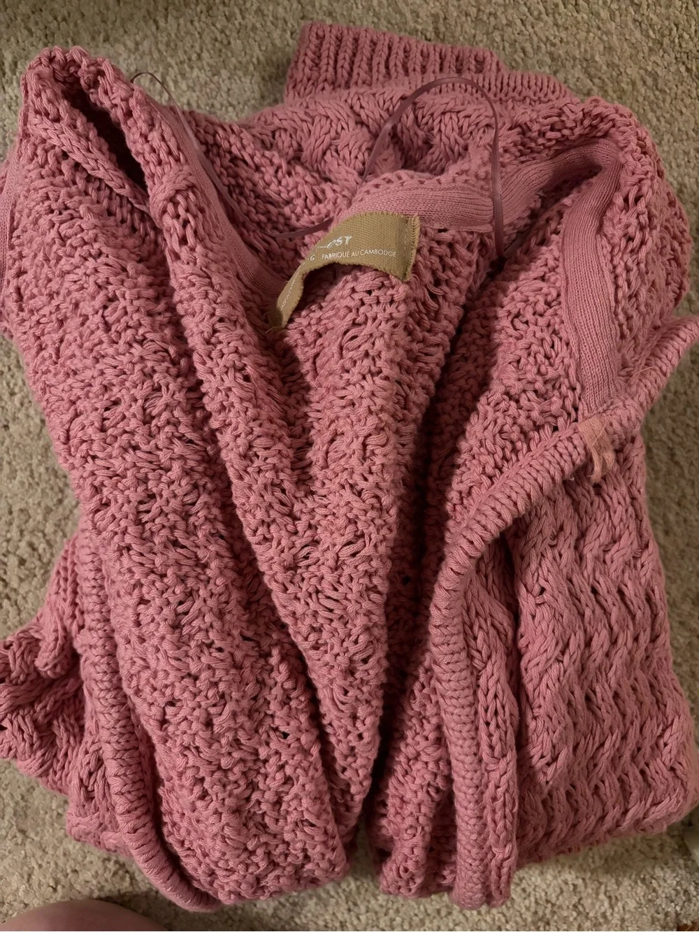 Free People Free-est Laguna Love Cardigan Top, Size Large, Like New, Blush Pink
